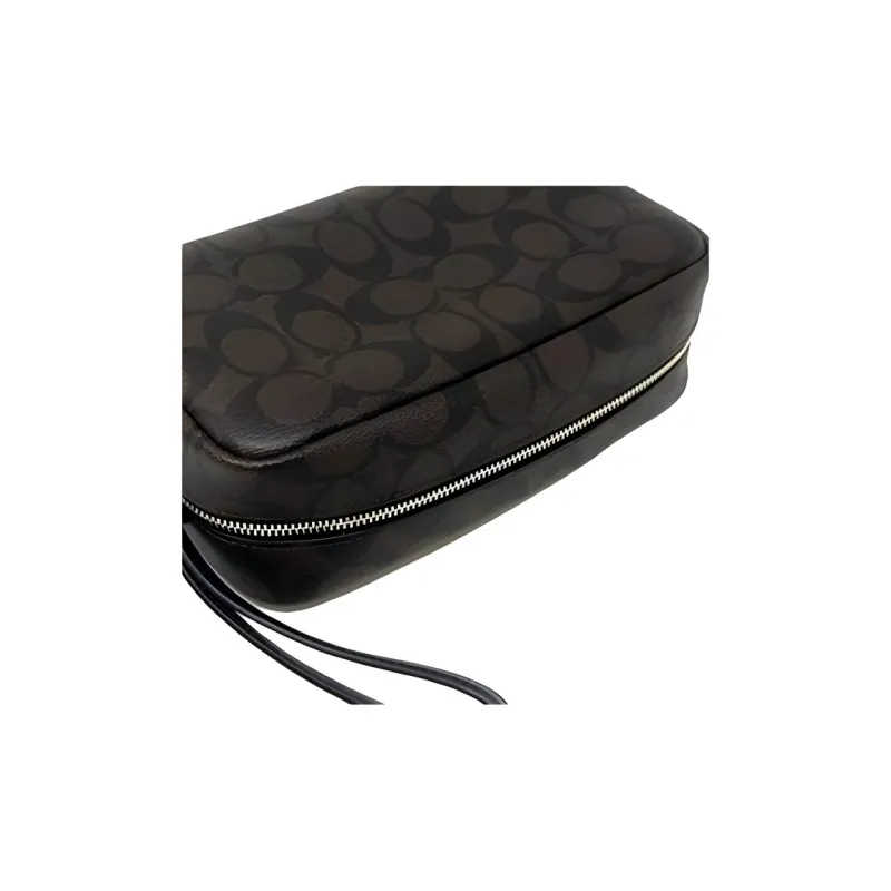 COACH Boxy Canvas With Leather Makeup Bag, Toiletry Bag, Clutch Unisex Dark Brown-4