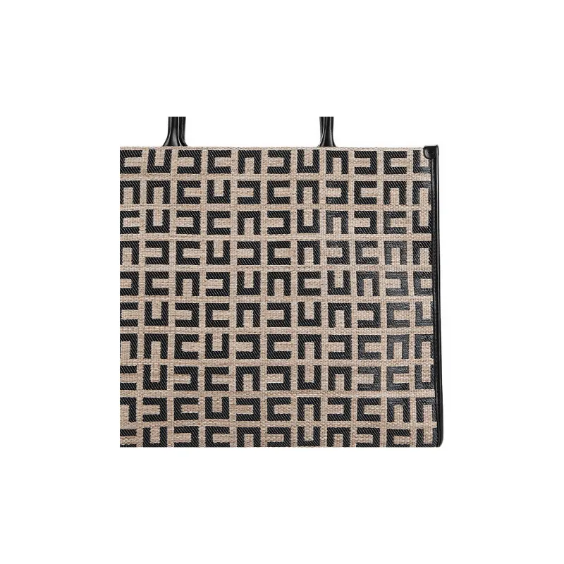 Elisabetta Franchi Raffia Tote Bag, Shopping Bag, Handbag Medium Size Women's Beige/Black-3