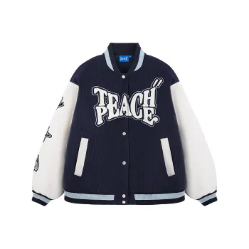 Teach Peace Baseball Jacket Unisex Navy Blue