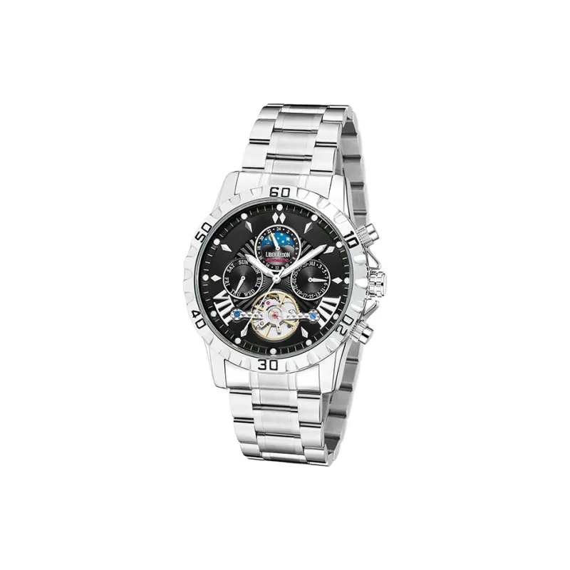 LIBER AEDON Artisan Collection Automatic Mechanical Movement Steel Strap Black Dial Men's Watches-2