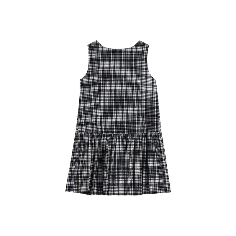 Inman Sleeveless Dress Women's Black White Plaid-1