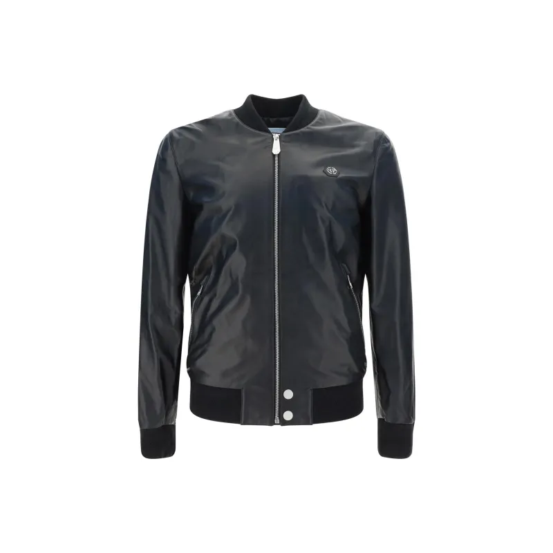 PHILIPP PLEIN Zip Up Straight Hem Bomber Jacket-0