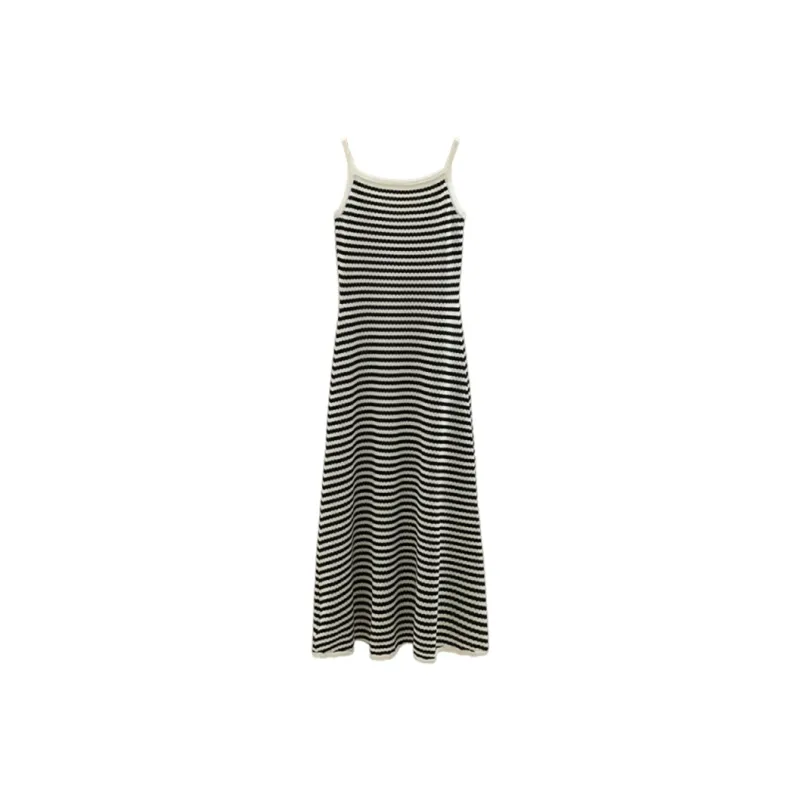 CacheCache Sleeveless Dress Women's Black White Stripes-1