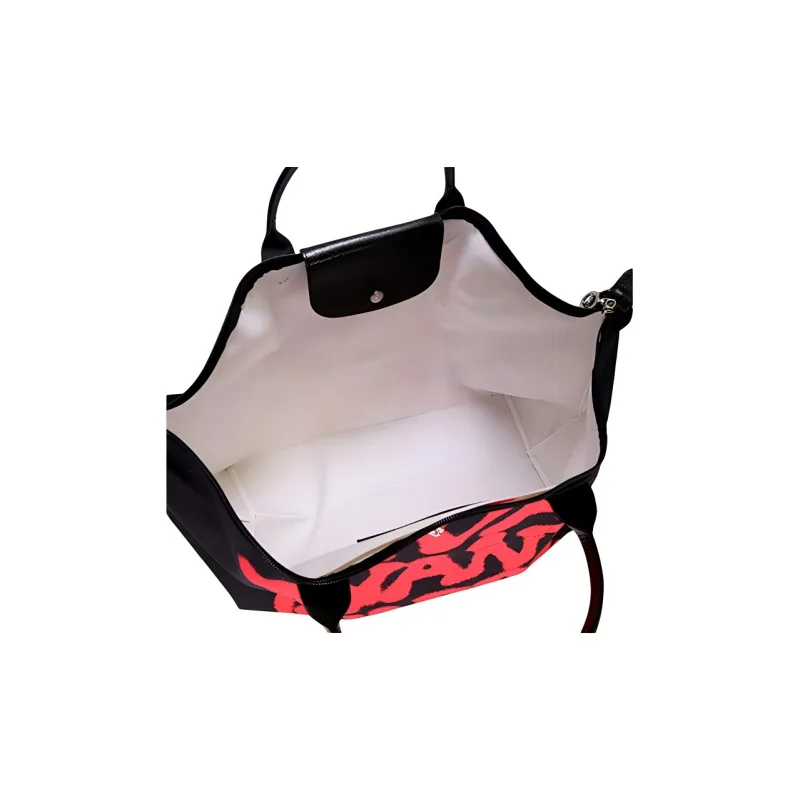 LONGCHAMP Le Pliage Canvas Travel Bag 35L Women's Large Size, Black & Red Multicolor-4