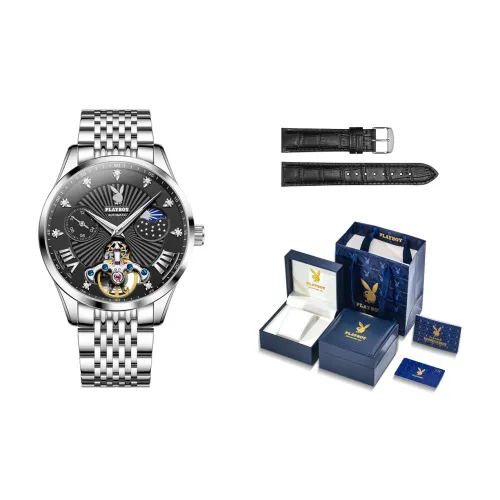 Playboy Mechanical Movement Stainless Steel Watchband Watch Men's Watches Black Dial