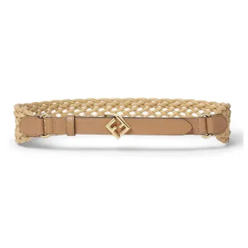 FENDI Leather Belts Women's Beige Width 6CM