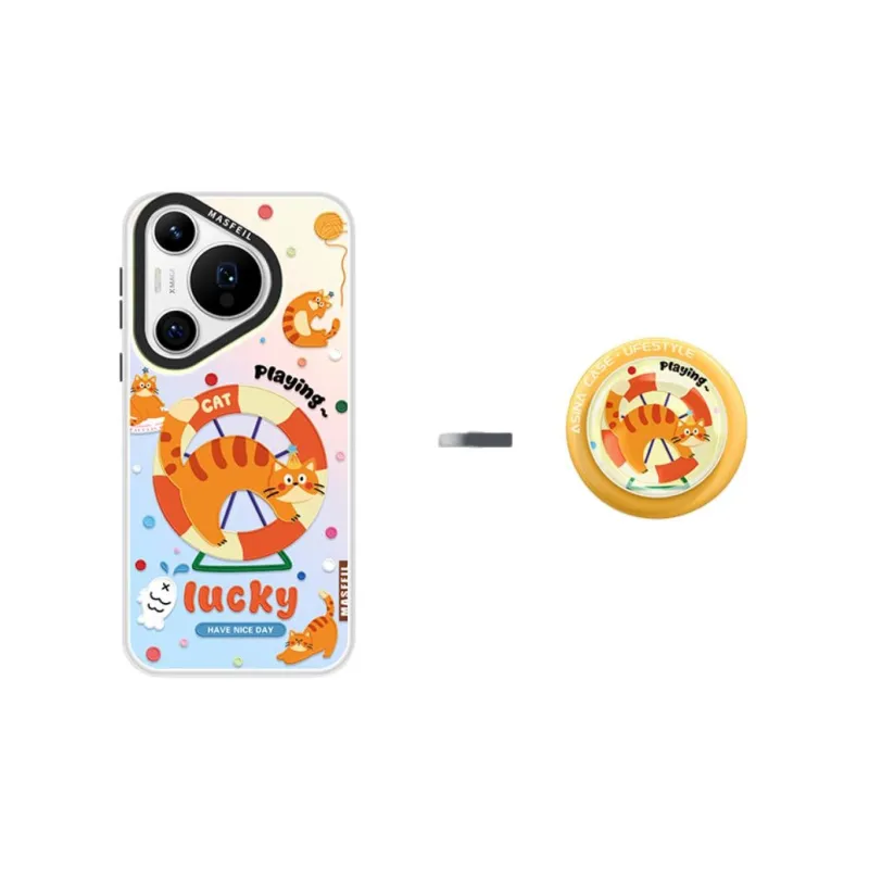Marsfield Acrylic Material Laser Magnetic Spinny Kitten Phone Cases Compatibility Huawei P70/60/50/40 Pro-6