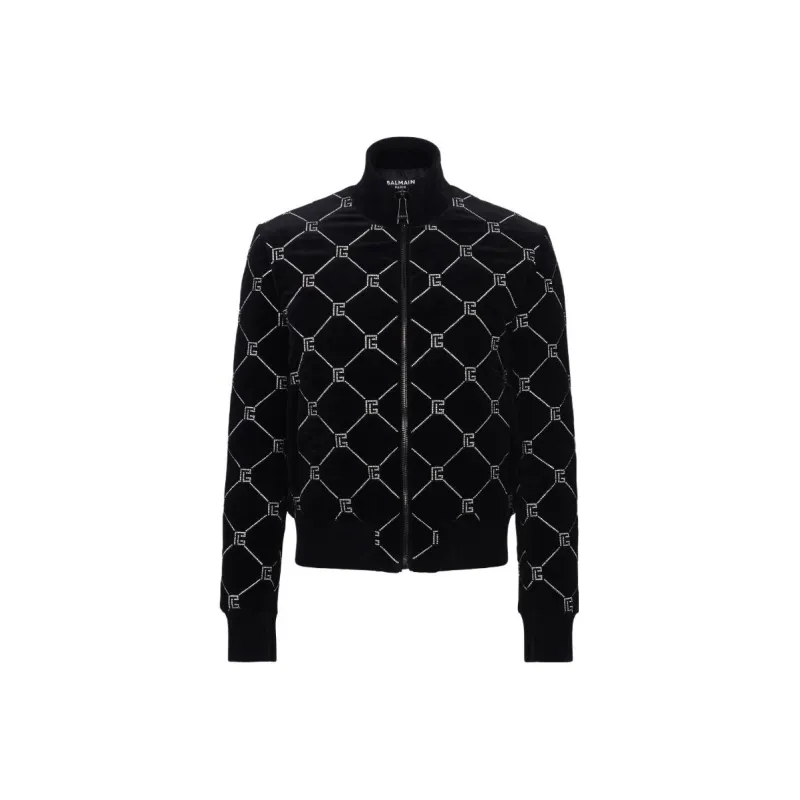 BALMAIN Rhinestone embellished Quilted Bomber Jacket-0