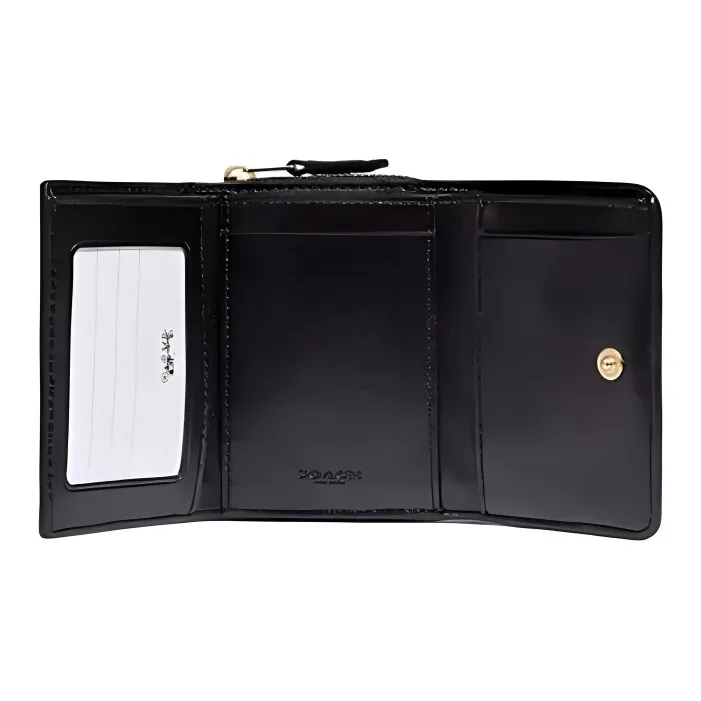 COACH Trifold Wallet Calfskin With Pebbled Leather Coin Purses Wallets Women's Black-1