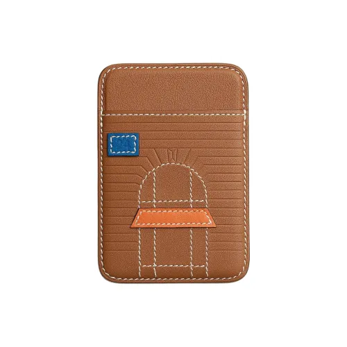 HERMES Magsafe Swift Calfskin Card Holder Unisex Gold & French Blue & Orange