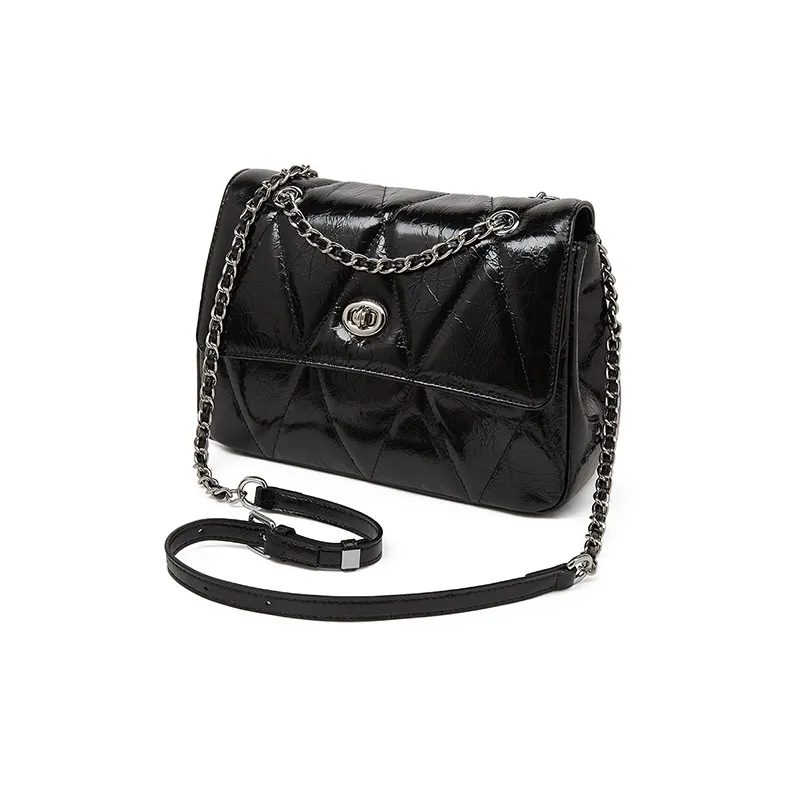 Old Man's Head Top Grain Cow Leather Shoulder Bag, Crossbody Bag Women's Black/Khaki/Silver-3