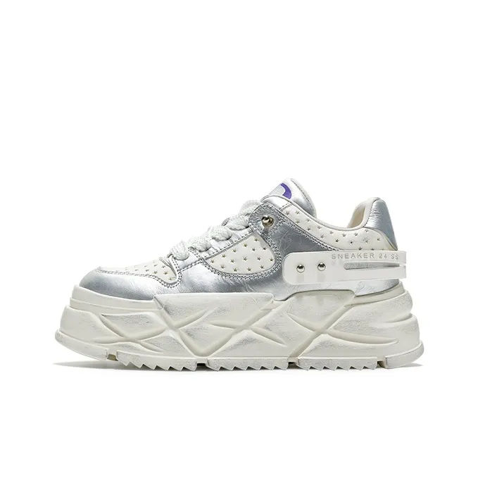 HR Low Top Skateboard Shoes Women's White Silver-0