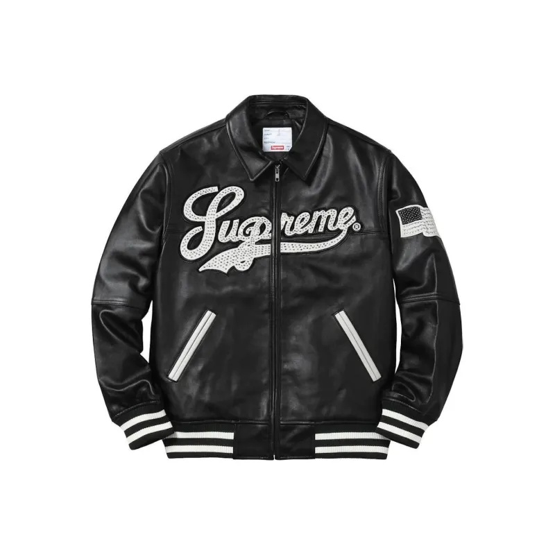Supreme Uptown Studded Leather Varsity Jacket-0