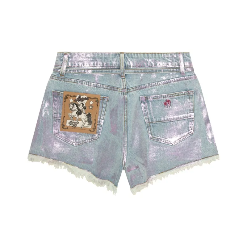 Aape SS25 Denim Shorts Women's Blue Pink-1