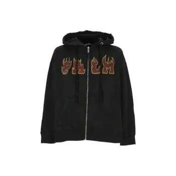 PALM ANGELS Logo Flames Zipped Vintage Hoodie