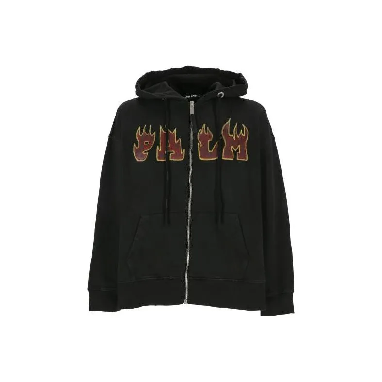 PALM ANGELS Logo Flames Zipped Vintage Hoodie-0