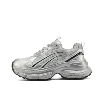 FIVE PLUS Cushioning, Slip Resistant, And Abrasion Resistant Low Top Chunky Sneakers Women's Silver