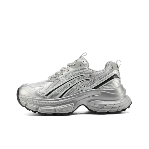 FIVE PLUS Cushioning, Slip Resistant, And Abrasion Resistant Low Top Chunky Sneakers Women's Silver