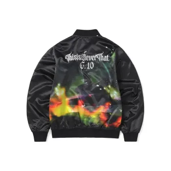 Thisisneverthat SS24 Ultras Collection Flame Satin Jacket Black Baseball Jacket Unisex Black