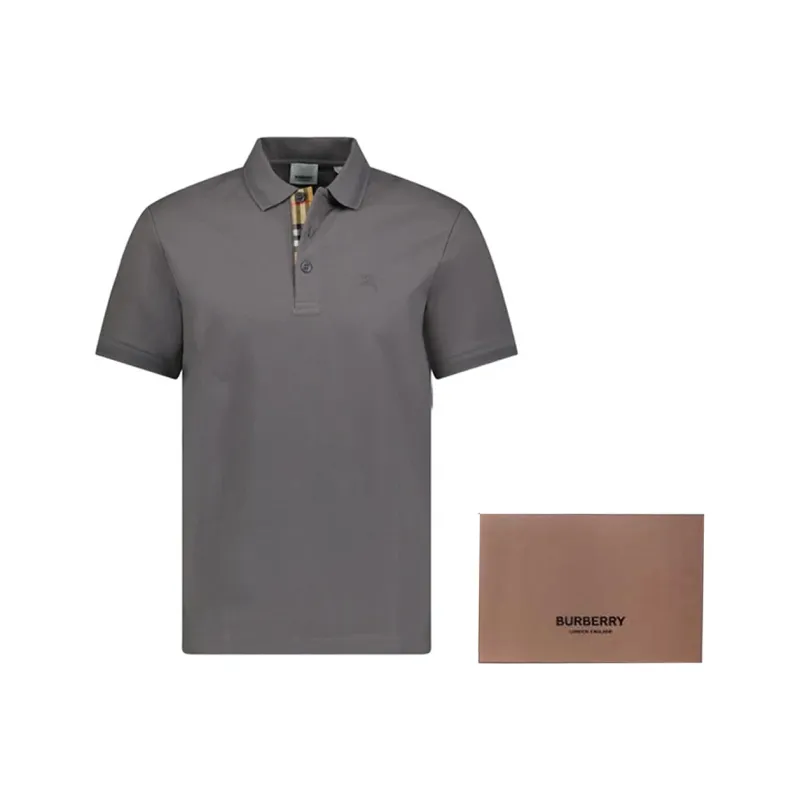 Burberry Logo Embroidered Men's Polo Shirt Dark Grey-4