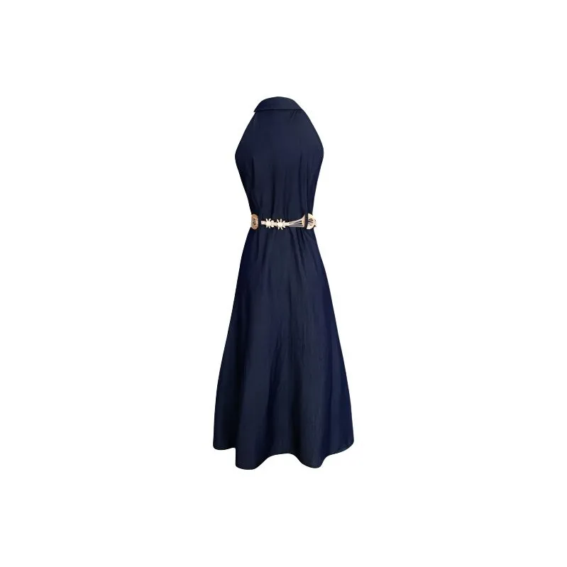 TIBINB Sleeveless Dress Women's Image Color With Belt-1