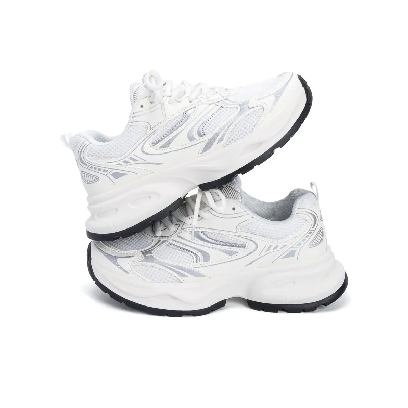 HUANQIU Height Increasing, Slip Resistant, Abrasion Resistant Low Top Chunky Sneakers Women's Beige Silver-4