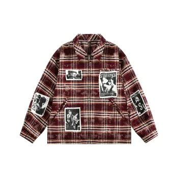DOH STORE Jackets Coats Unisex Burgundy Plaid