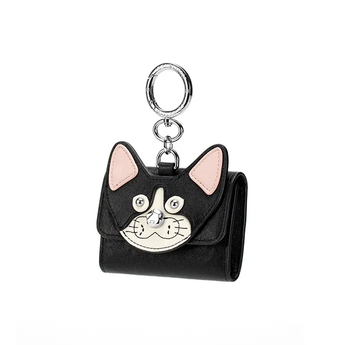 JELLYTOYBOY Cow Leather Meowth Planet Coin Purse, Card Holder Unisex Black-1