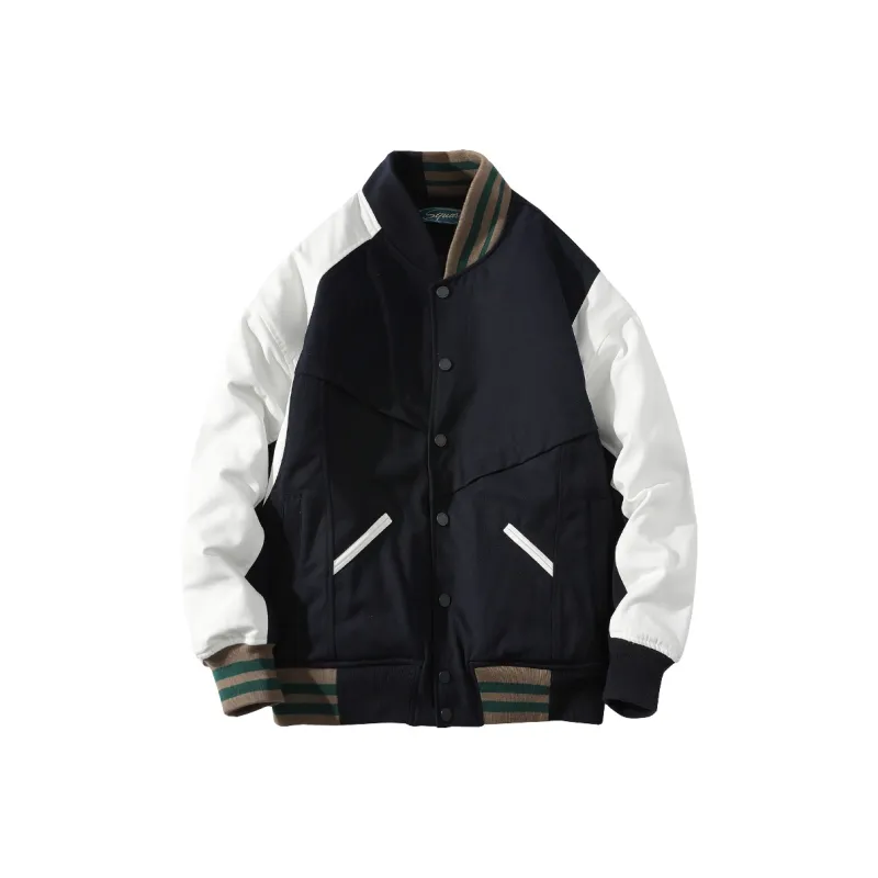 A SQUARE ROOT Baseball Jacket Unisex Navy Blue-0