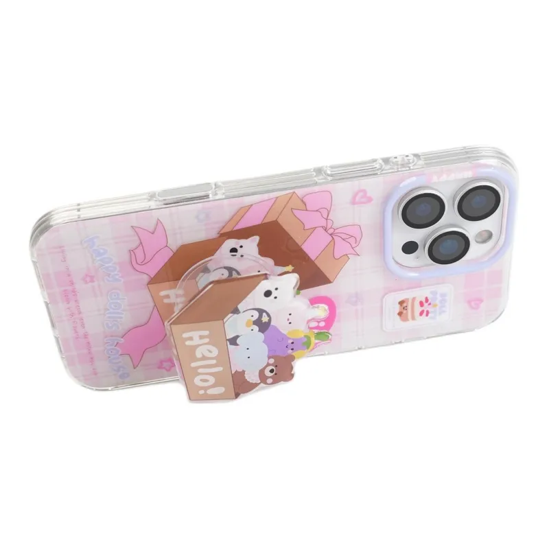 Sopi Acrylic Material Plaid Box With Small Animal Phone Cases Compatible With IPhone 16/15 Pro Max/Apple 13/14 Pro/Max-3