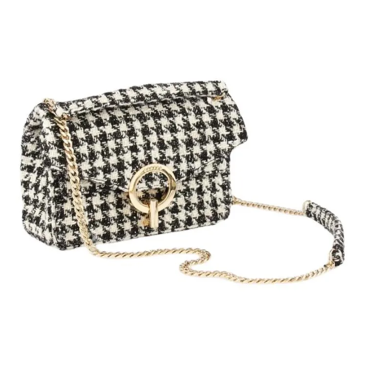 Sandro Fabric Crossbody Bag Medium Size Women's Black White Plaid-2