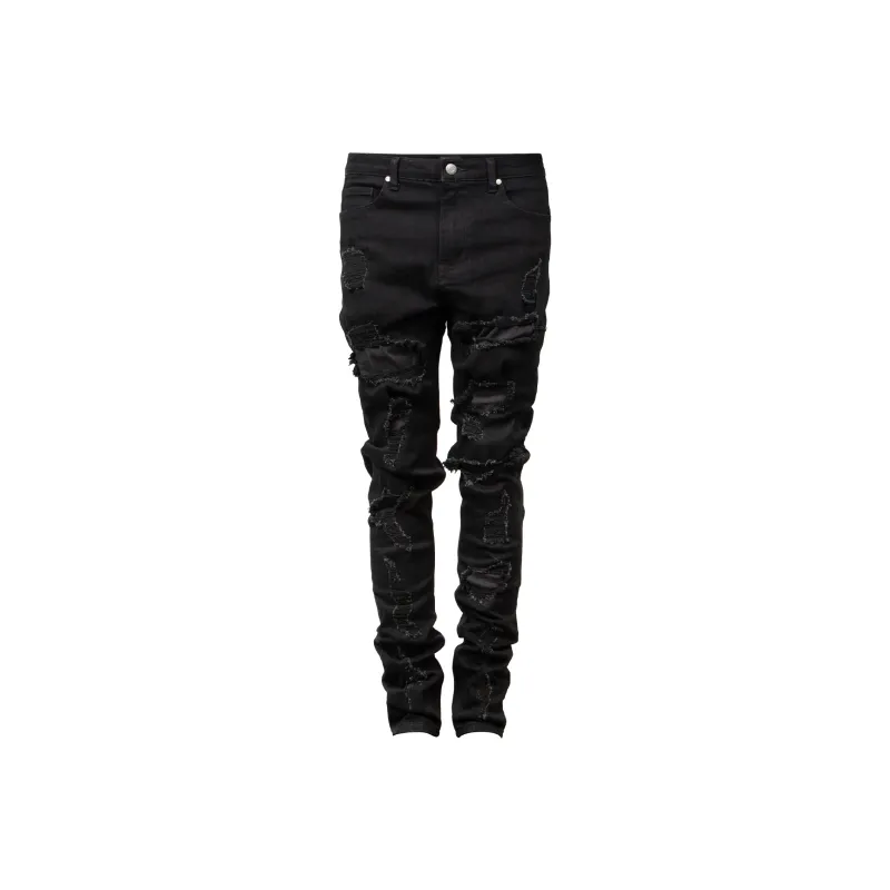 P.M.W Ripped Pants Jeans Men's Black-0