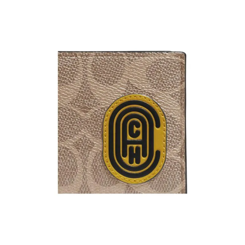 COACH Billfold Wallet Canvas Cowhide Clutch Wallet Men's Khaki Monogram-3