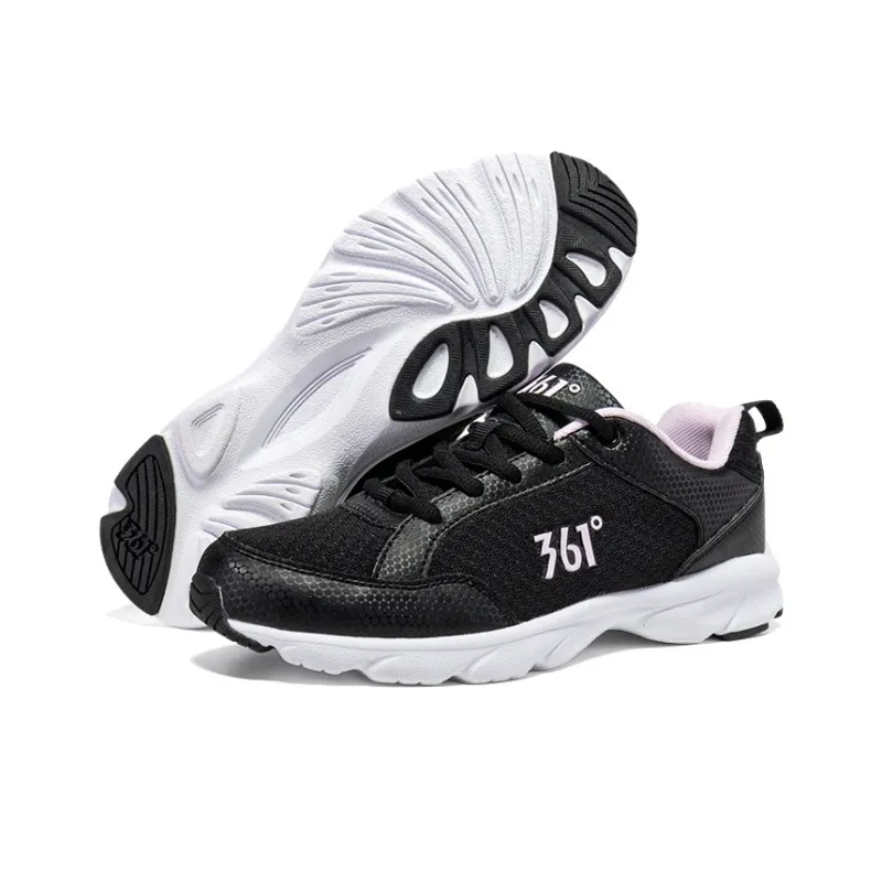 361° Cushioning, Breathable, Lightweight Low Top Casual Running Shoes Women's Obsidian Black Pure White Pink-5