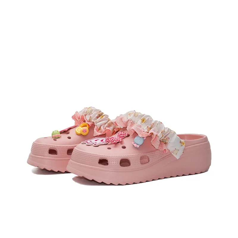 OUBT Sweet Style Girlish, Lace Trim Design Clogs Women's Pink-1