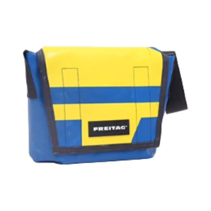 FREITAG Lassie PVC Messenger Bag, Crossbody Bag, Shoulder Bag Medium Size Unisex Light Yellow & Blue-2