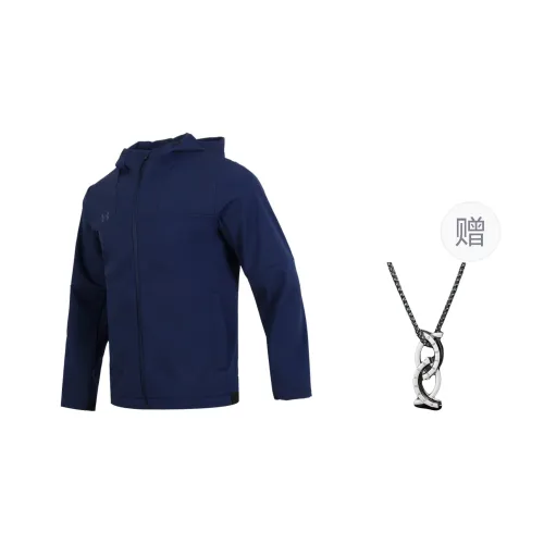 Under Armour Keep Warm From The Wind Windbreaker Jacket Unisex Navy Blue Comes With Necklace