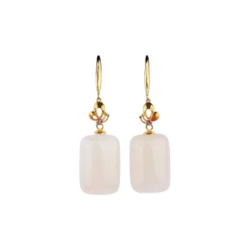 CHINA GOLD Earrings Pale Greenish White Jade Women's