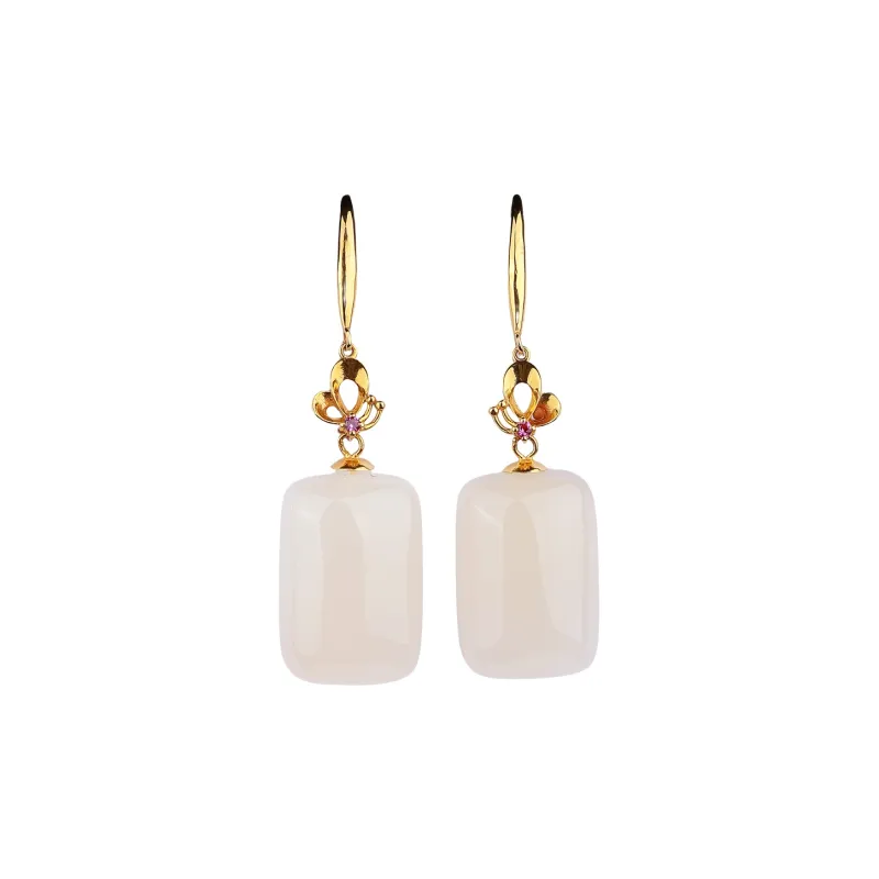 CHINA GOLD Earrings Pale Greenish White Jade Women's-0