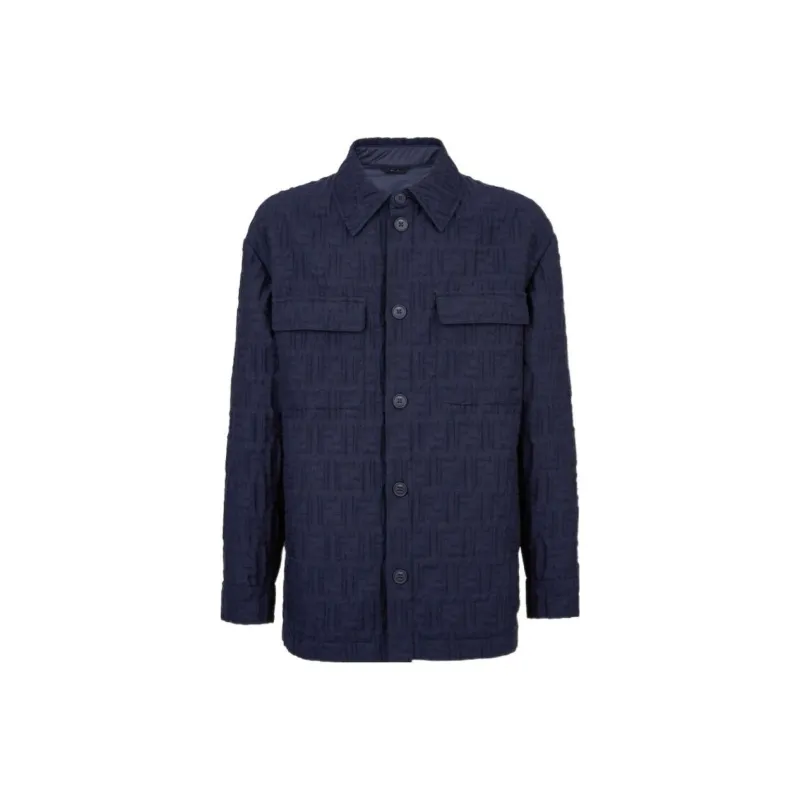FENDI Monogrammed Collared Long Sleeve Shirt-0