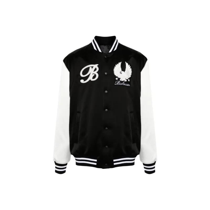BALMAIN Logo-patches Satin Bomber Jacket-0