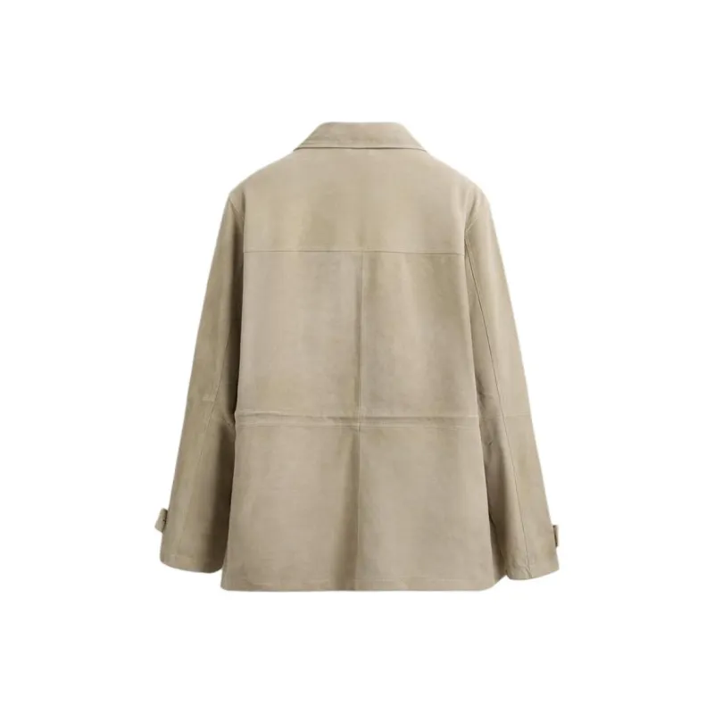 ZARA Leather Jacket Men's Beige-1