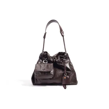 COURONNE Cow Leather Shoulder Bag Regular Women's Limestone White/Black/Havana