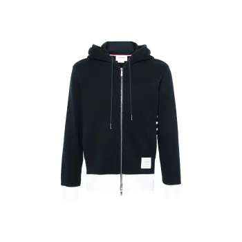 THOM BROWNE Panelled Zip up Cotton Hoodie