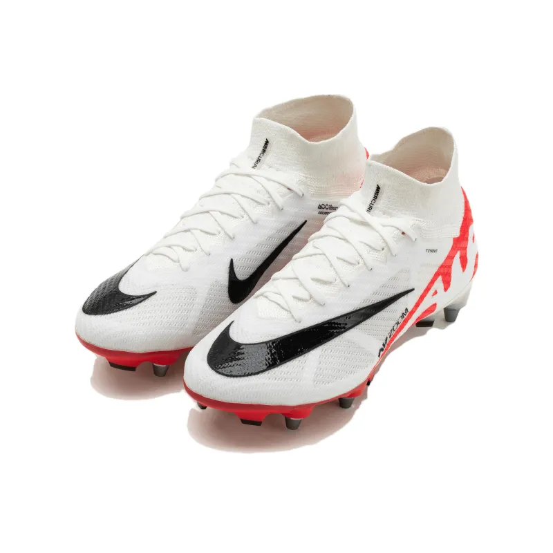 Nike Zoom Mercurial Superfly 9 SG Metal Long Studs Soft Ground Cushioning, Wear Resistant Soccer Shoes Men's White Red-2