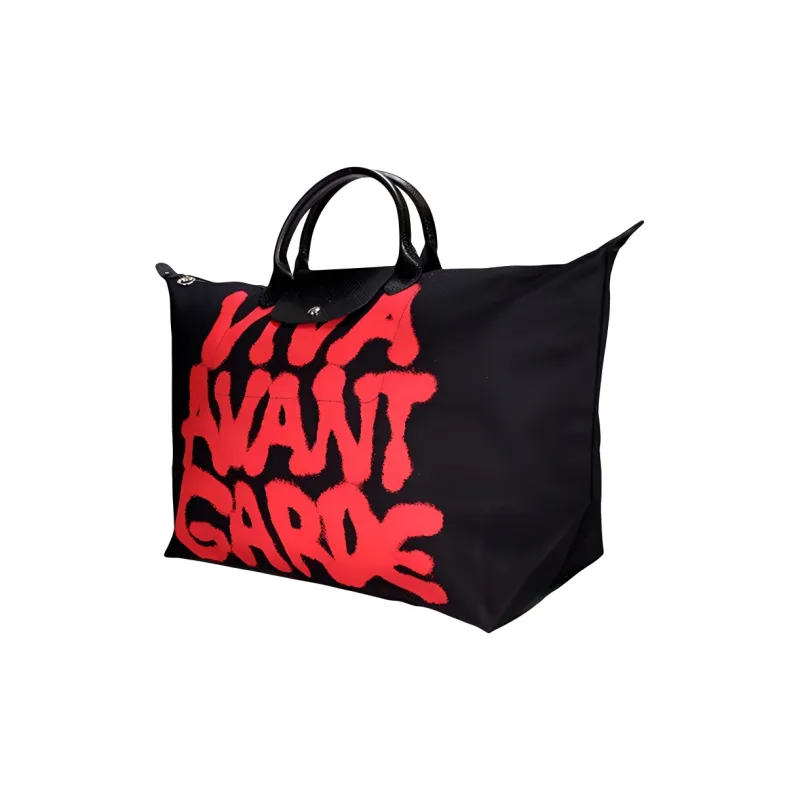 LONGCHAMP Le Pliage Canvas Travel Bag 35L Women's Large Size, Black & Red Multicolor-1