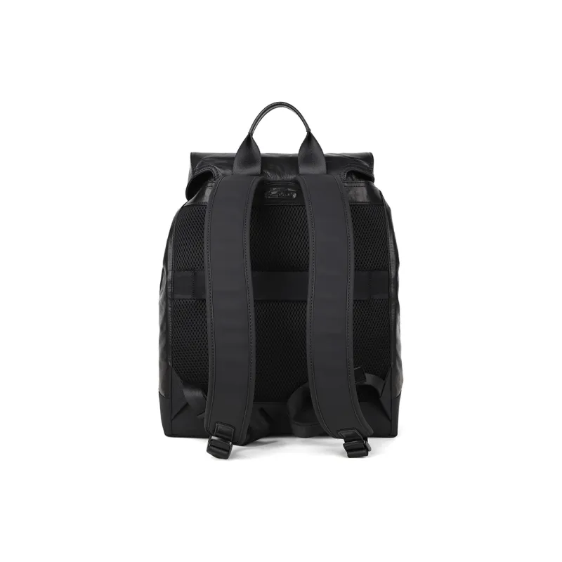 PIERRE CARDIN Cow Leather Patchwork With Synthetic Leather And Fabric Backpack Large Size Men's Black-3