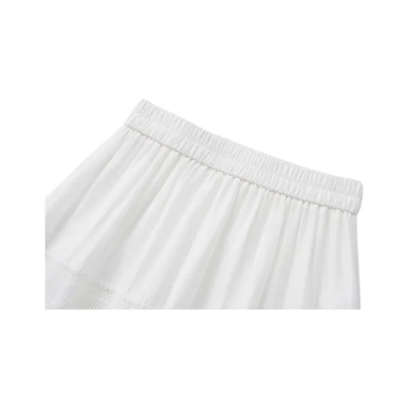 Homemade Willow Silk Casual Long Skirts Women's Fairy Cloud White-3