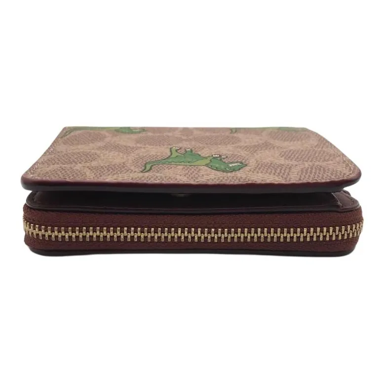 COACH Rexy Card Holder Wallet Women's Khaki & Rust-2