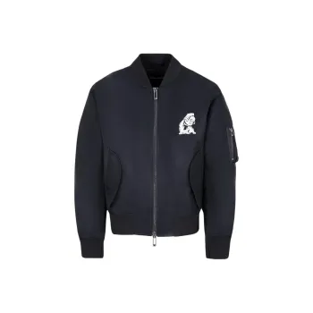 EMPORIO ARMANI Shiny Nylon Bomber Jacket With French Bulldog Embroidery